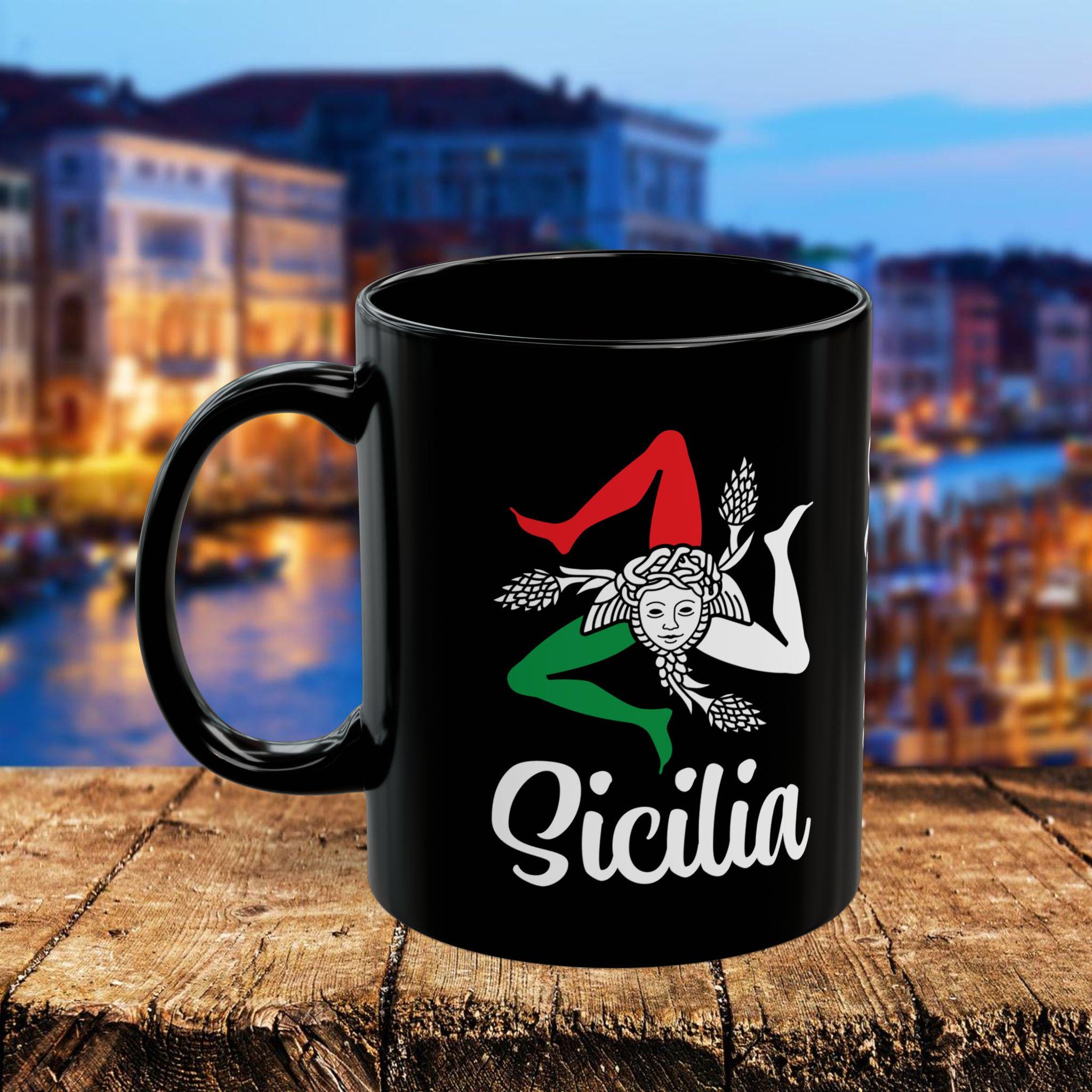 Personalized Sicilian Trinacria Mug: Black Italian Coffee Cup