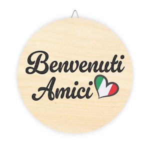 Wood Signs, Benvenuti Amici Italian Flag Heart Welcome Sign for Door, Italy Housewarming Gift, Italian Decor, Italian Wall Art