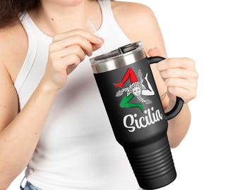 Sicilian Flag Travel Mug: 40oz Insulated Tumbler, Sicily Fan Gift