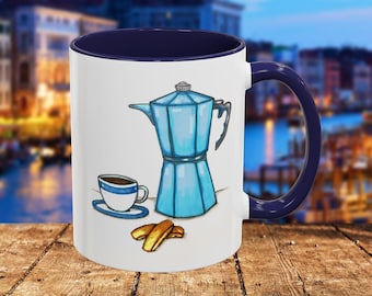Taza de café italiana Buongiorno: Arte dibujado a mano, decoración de cocina italiana