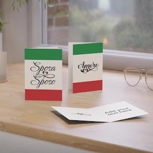 Italiaanse bruiloft wenskaarten set, gepersonaliseerde Sposa en Sposo romantische kaarten voor bruiloft, vrijgezellenfeest, aangepaste Italië kaart