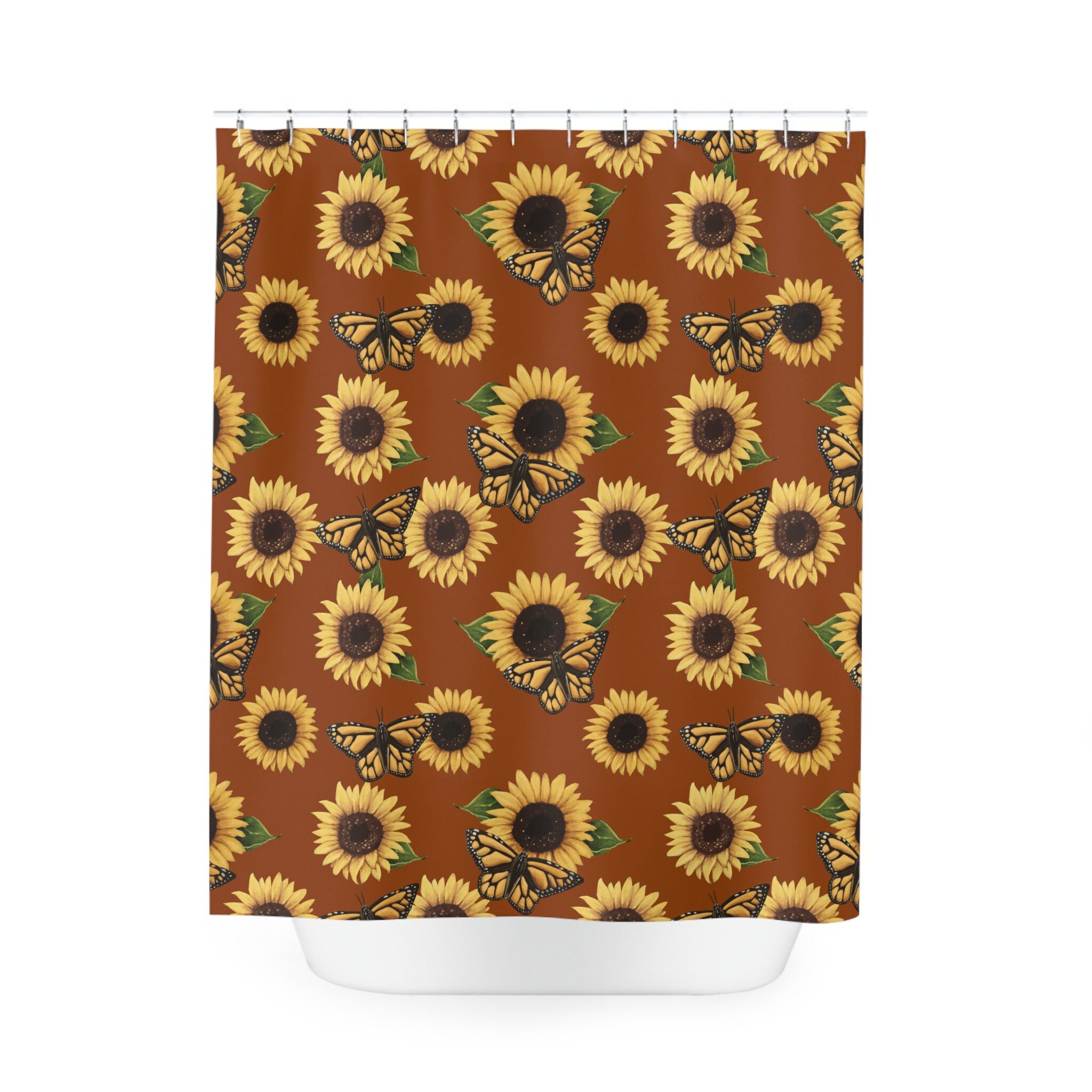 Duschvorhang Sonnenblume & Schmetterling – Rustikales Design Fürs Badezimmer