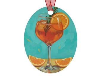 Aperol Spritz Illustration Metal Ornament | Personalized Name Christmas Decor