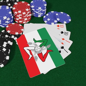 ポーカートランプ、シチリアのトリナクリアテーマ、ゲームナイト、家族の再会、シチリアのカジノギフトに最適なイタリア国旗カード