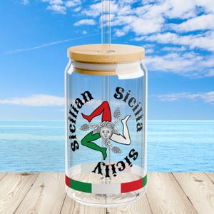 Trinacria Sicilian Sipper Glass: Italian Flag Tumbler - 16oz