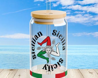 Trinacria Sicilian Sipper Glass: Italian Flag Tumbler - 16oz
