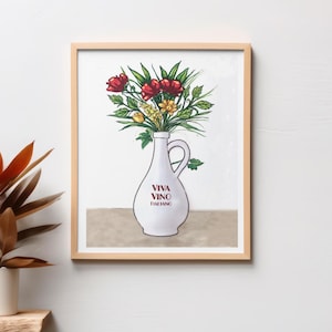 Italian Wine Poster, Matte Vertical Poster, Viva Vino Wall Art, Kitchen Decor, Gift for Wine Lovers, Floral Wine Print, Italia Art Print,