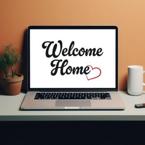 Welcome home sign, PNG, SVG, Red Outline Heart digital download decal, sticker. new home decal