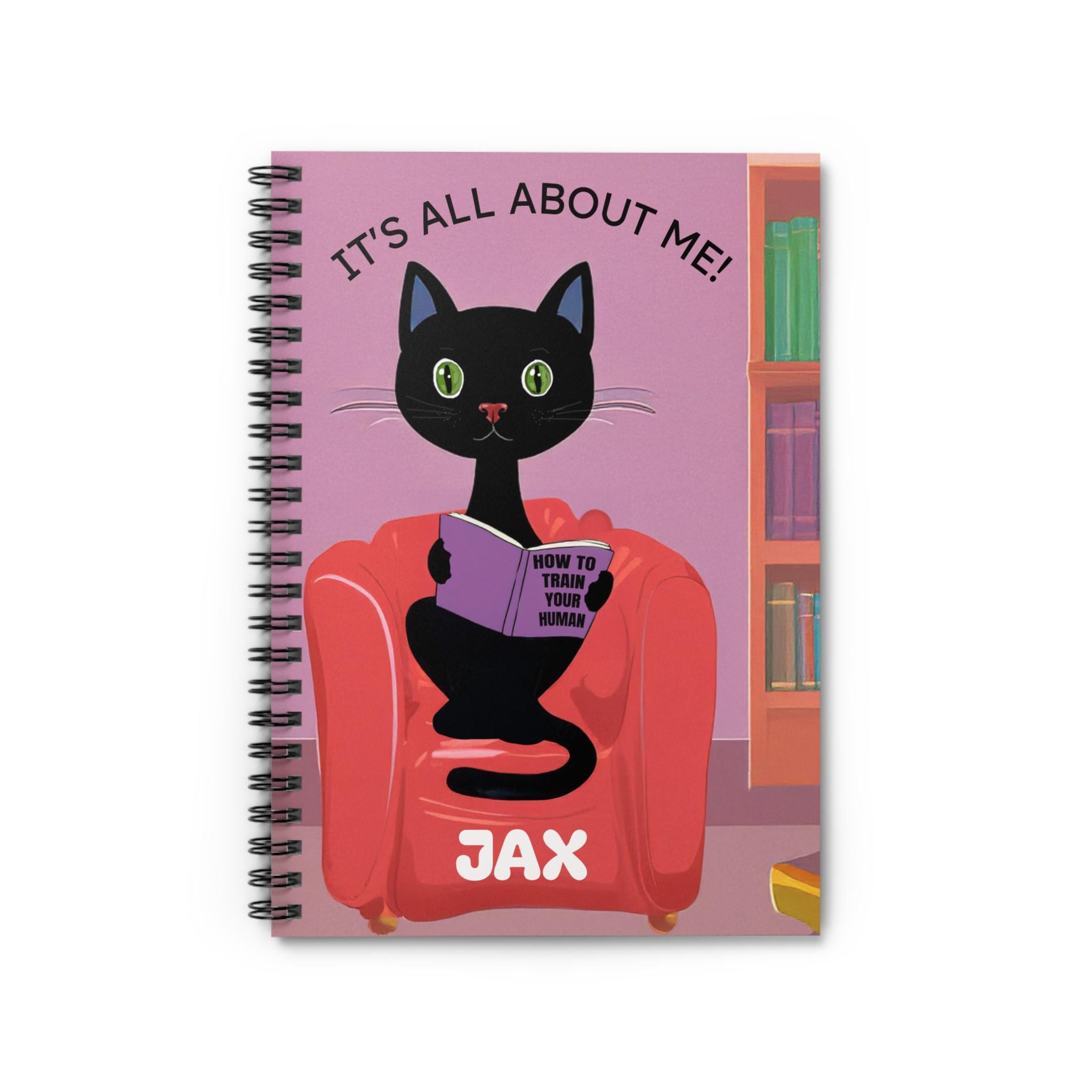 Cat Spiral Notebook, Personalized Journal for Note-Taking, Back to School Supplies, Ruled Line, Funny Pet Library Cute Cat Lovers Gift