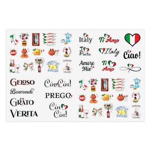 Paquete de pegatinas con temática italiana: Scrapbooking, diario, decoración de fiestas