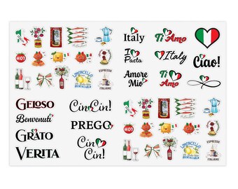 Italian Themed Sticker Sheet Bundle: Scrapbooking, Journaling, Party Decor