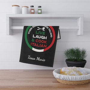 Italian Kitchen Towels, Personalized Live Laugh & Cook Italian, Italian Kitchen Decor, Gift for Italian Chef, Italian Flag Tea Towel, Cotton