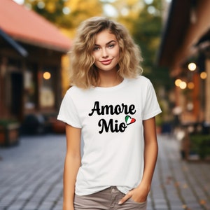 T-shirt italien Amore Mio T-shirt unisexe en coton épais T-shirt cadeau coeur drapeau italien