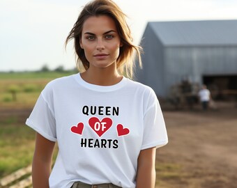 Queen of Hearts T-Shirt: Red Heart Graphic, Card Player Gift