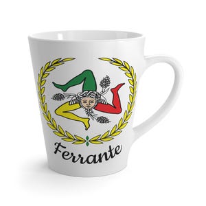 Sicilia Trinacria Latte Becher, italienische Kaffeetasse Personalisierte Medusa Souvenir Sizilien Büro Memento, individuelle Namenstasse, Kaffee Liebhaber Geschenk