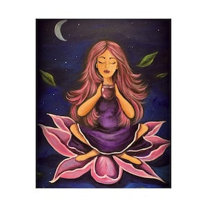 Stampa artistica della Dea del Loto: decorazione murale boho meditativa