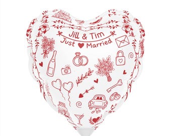 Just Married doodles hartballon, gepersonaliseerde bruiloftsballon