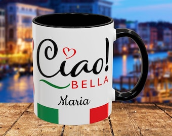 Ciao Bella Italian Coffee Mug, Personalized 11oz Italia Housewarming Gift | Italian Flag Cup