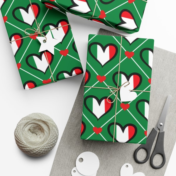 Valentinstag Geschenkpapier, Italienisches Geschenkpapier mit Herzen und Diamanten zum Valentinstag, Geschenkpapier für jede Gelegenheit