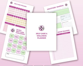 Self Care Wellness Planner PDF | 60 Page Printable Digital Planner | Mental Health Journal | Mood Tracker Gratitude Goals | Instant Download