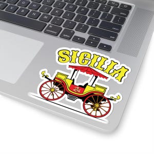 シチリアカートステッカー、トリナクリアデカール、カレットラップトップデカール、メデューサ旅行ギフト、幸運のシチリアお土産、シチリア文化ステッカー