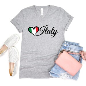 Italian Flag Tee, Heart Italy Tshirt, Love Italy V-Neck Tee, Italian Flag Tee, Italian Shirt, Italy Souvenir Tee, Gift for her, Gift for him