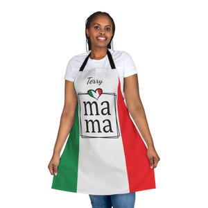 Italian Personalized Mama Cooking Apron, 5-Color Straps Apron, Mother&#39;s Day Gift for Italian Cook, Custom Gift for Mom, Italian Flag Heart