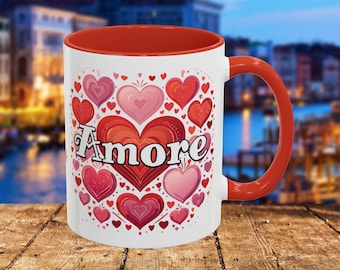 Italian Amore Hearts Coffee Mug, Personalized Valentine's Day Gift