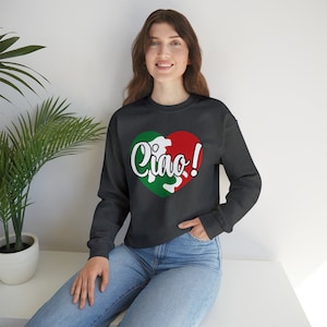 Ciao Italian Sweatshirt: Italy Flag Heart, Unisex Crewneck