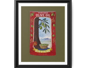 Impresión rústica en lienzo con aceite de oliva: arte de pared de cocina italiana vintage