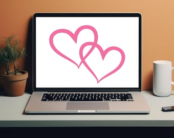 Double Hearts Digital Download, Pink Outline SVG and PNG