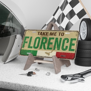 Placa de vanidad de Florencia, Italia: decoración de aluminio para coche con la bandera italiana imagen 1