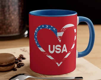 Herz Kaffeetasse mit Amerikanischer Flagge: USA Geschenk, 11oz