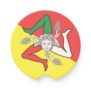 Sicilian Car Coaster, Trinacria Emblem Gift, Italian Soapstone Car Coaster, Sicily Gift for her, Sicilian Gift for him, Italian Car Decor