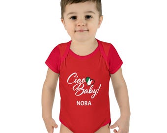 Body de bebé personalizado Ciao Baby / Body con forma de corazón y bandera italiana