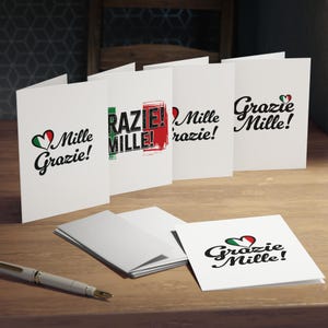 Cartes de voeux italiennes, cartes de remerciement Grazie Mille, cartes de remerciement, messages intérieurs vierges, cartes d'employés, paquet de 5