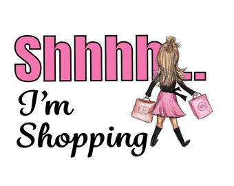 Shopaholic Art Print: Hand-Drawn Shopping Girl (PNG Digital Download)