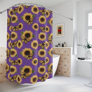 Sunflower Butterfly Purple Polyester Shower Curtain: Home Decor