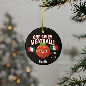 Enfeite italiano engraçado, enfeite de cerâmica italiana, impressão de 2 lados, enfeite personalizado de uma almôndega picante, presente italiano divertido