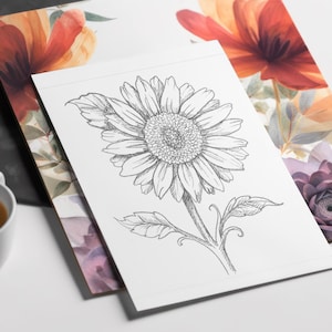 Coloring Page Printable Sunflower, print at home flower coloring page, sunflower pdf digital download Coloring Sheet Gift