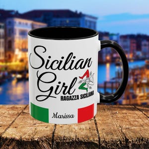 Personalized Sicilian Girl Coffee Mug: Sicily Heritage Kitchen Decor