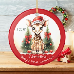 Personalized Baby&#39;s First Christmas Ornament: Giraffe Keepsake Decoration