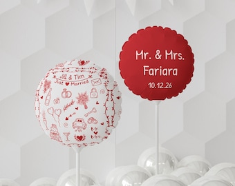 Just Married Doodle-ballon ronde ballon | Trouwballon, gepersonaliseerd: 11"