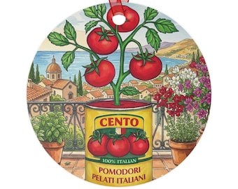 Italian Tomato Can Illustration Metal Ornament | Personalized Italian Flag Holiday Decor