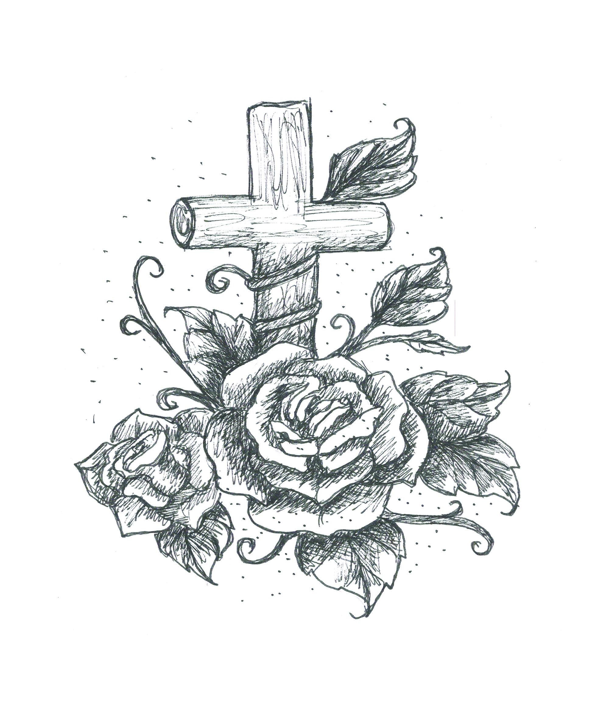Coloring Page Cross Floral Christian Printable Download Cross and Roses ...