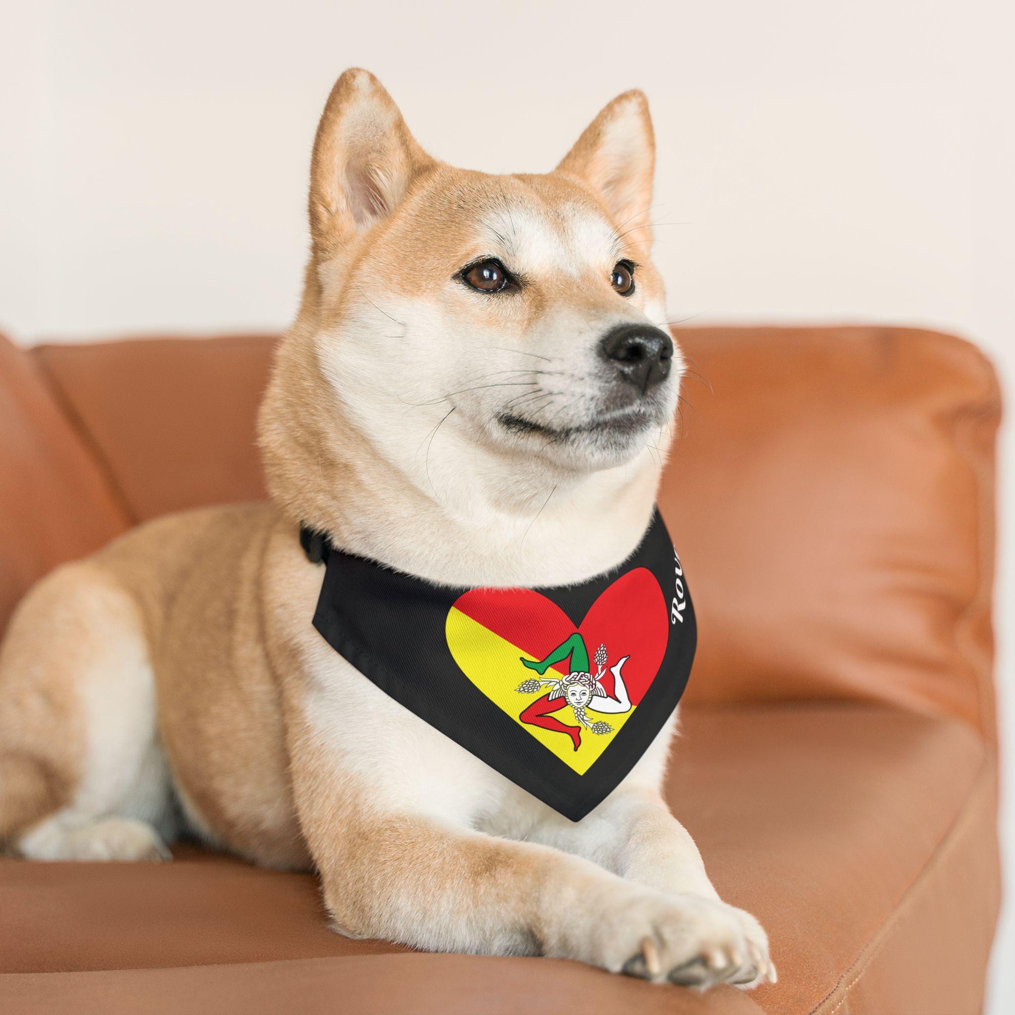 犬好きの方へのギフト、シチリア国旗プリントのペット用バンダナ