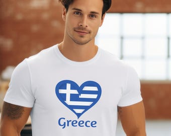 Greece Flag Heart T-Shirt Unisex Softstyle Cotton Tee, Greek Flag Tee Gift