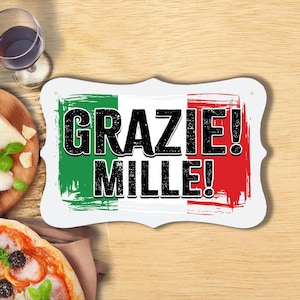 Italian Grazie Mille Wall Decor, Italian Flag Sign, Italy Thank You Wall Decor, Italian Wood Panel Art, Gift for Italian