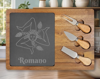Trinacria Sicily Engraved Charcuterie Board | Personalized Cheese Set