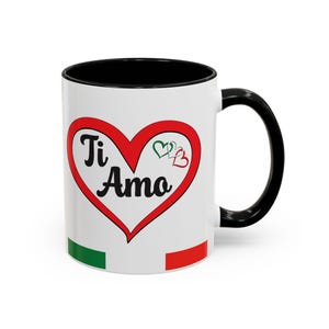 Taza italiana de regalo, taza de café Ti Amo, taza de café italiana de 11 oz, taza de café con corazón de bandera italiana, regalo para italianos, regalo de inauguración de la casa, te amo
